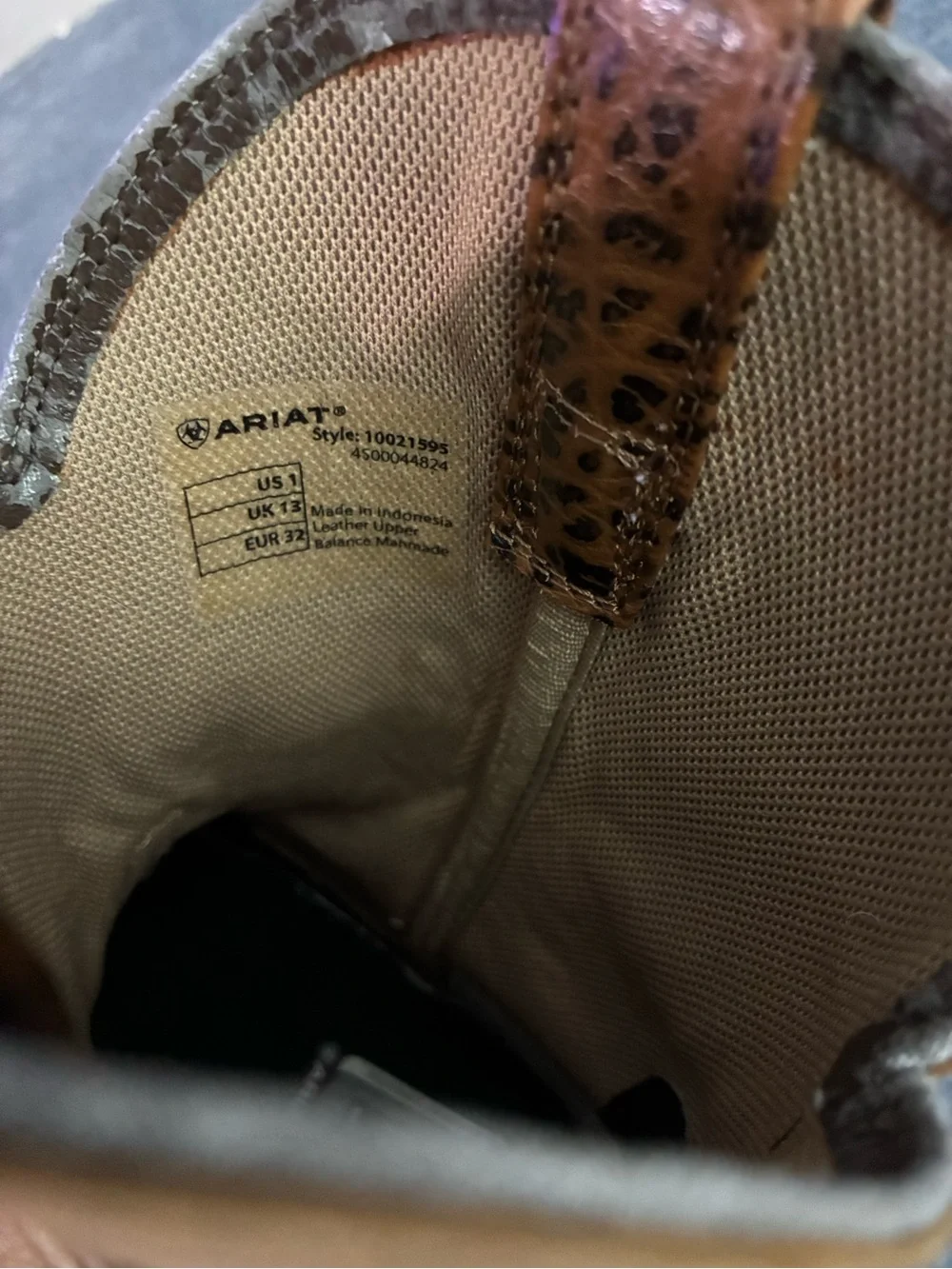 Ariat Brown Leopard Print and Tan Kids Western Boots